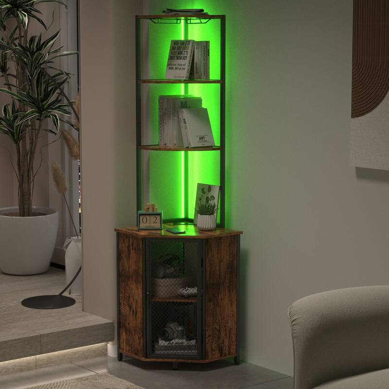 VECELO Tall Bookshelf 63.2"Large Bookcases Organizer with LED Lights Free-Standing Library Bookshelf with 5-Tier Storage Shelves