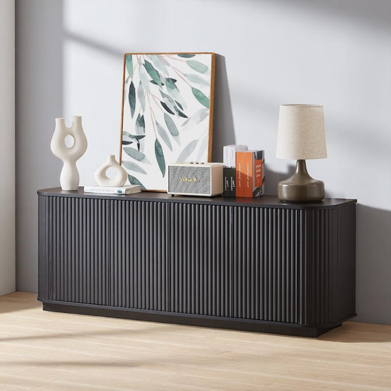 64" Wave Pattern Sideboard Cabinet with Push-to-Open Doors, Modern TV Console Storage Cabinet for Kitchen and Entryway