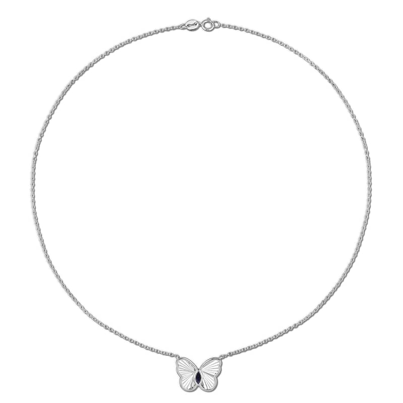 Miadora 3/8ct TGW Created Blue Sapphire Butterfly Stud Earrings and Necklace Sterling Silver