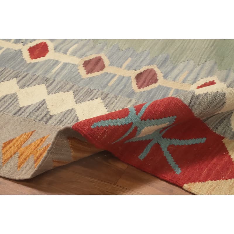 Hand Woven Oriental 100% Wool Carpet Southwestern Tribal Green Kilim Area Rug - 10' 0'' X 6' 9''