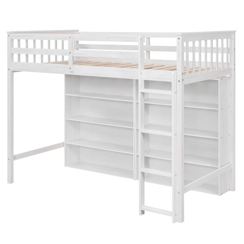 Twin or Full Size Loft Bed with 8 Shelf