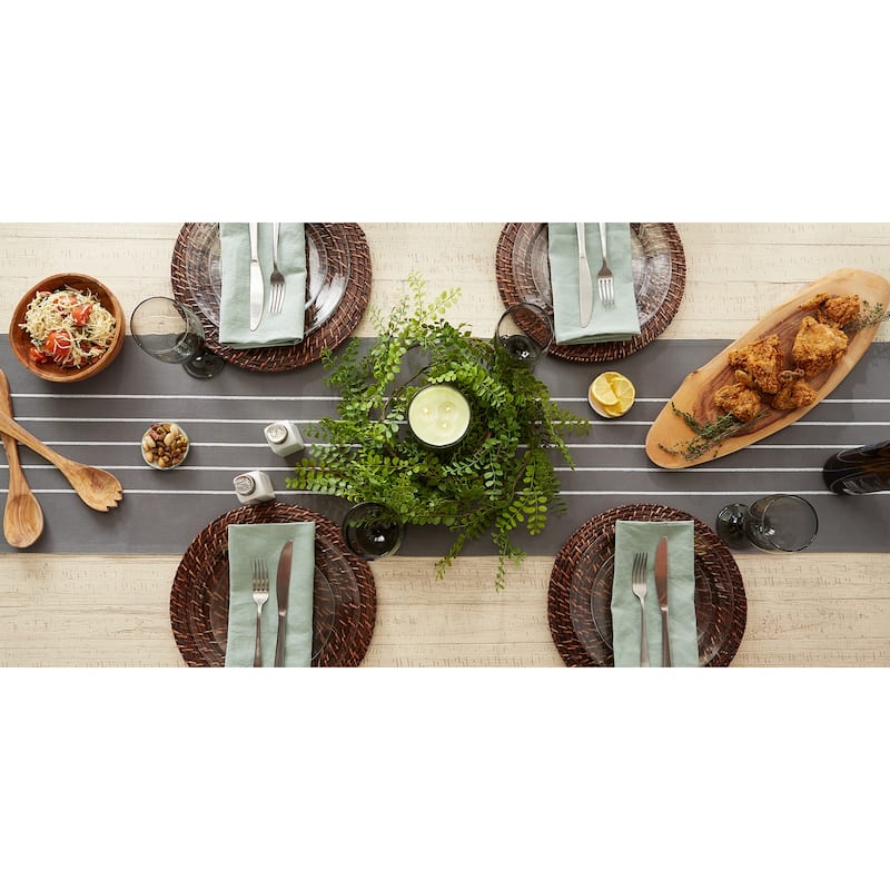 Gray and White Stripe Tassel Table Runner 14x72