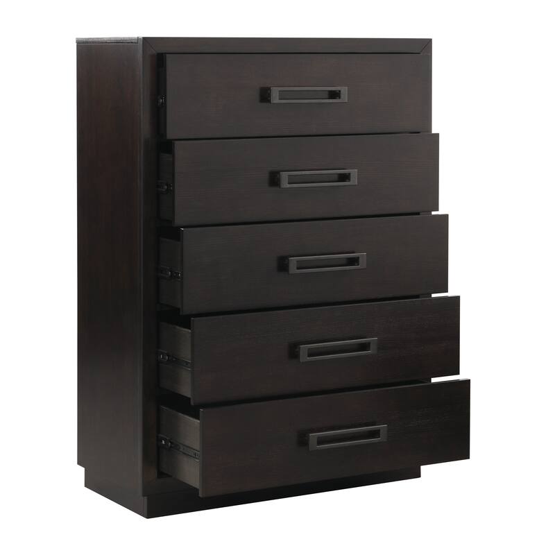 Charcoal Finish 6pc Master Bedroom Set Bed 2x Nightstands Dresser Mirror Chest