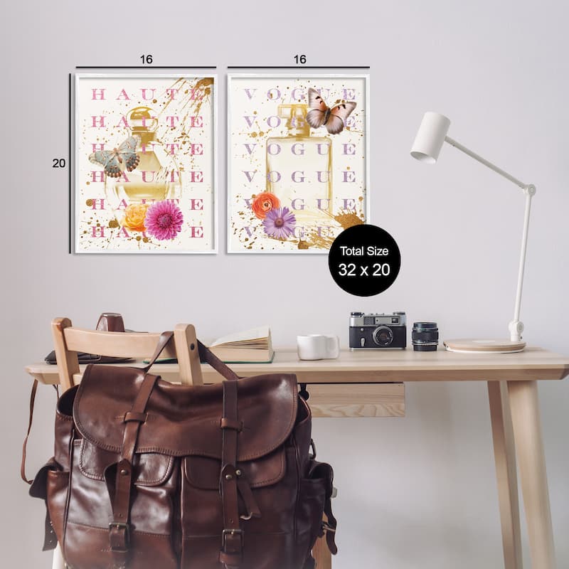 Stupell Glam Perfumes with Butterflies Framed Giclee Art Design By Susan Arnot (Set of 2)