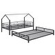 preview thumbnail 5 of 11, Twin over Full Metal Bunk Bed with Roof & Guardrail, Black