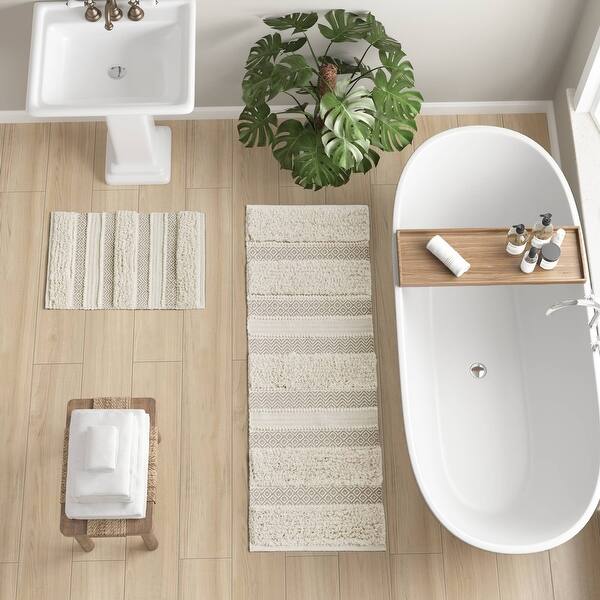 INK+IVY Asher Woven Texture Stripe Bath Rug - 22x58" Runner - Natural