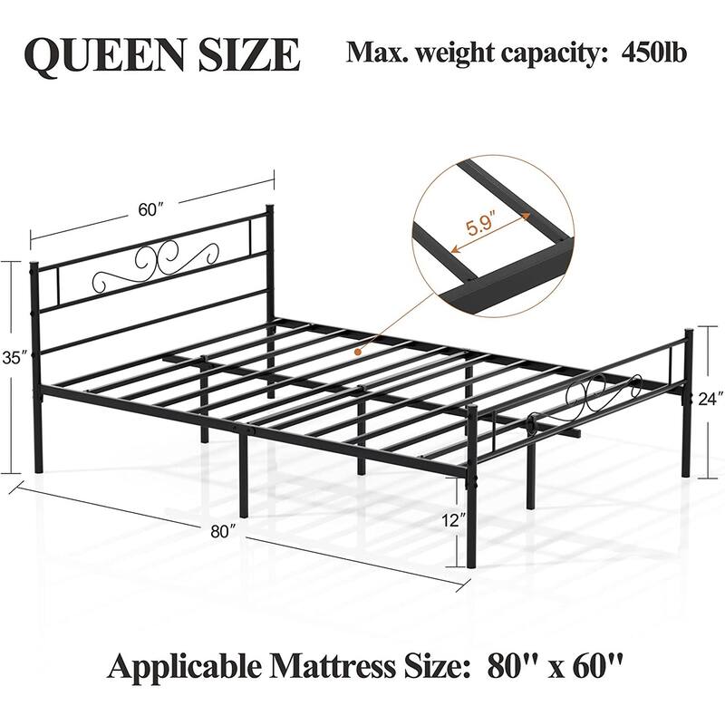 Javlergo Modern Metal Platform Bed Frame with Headboard and Footboard