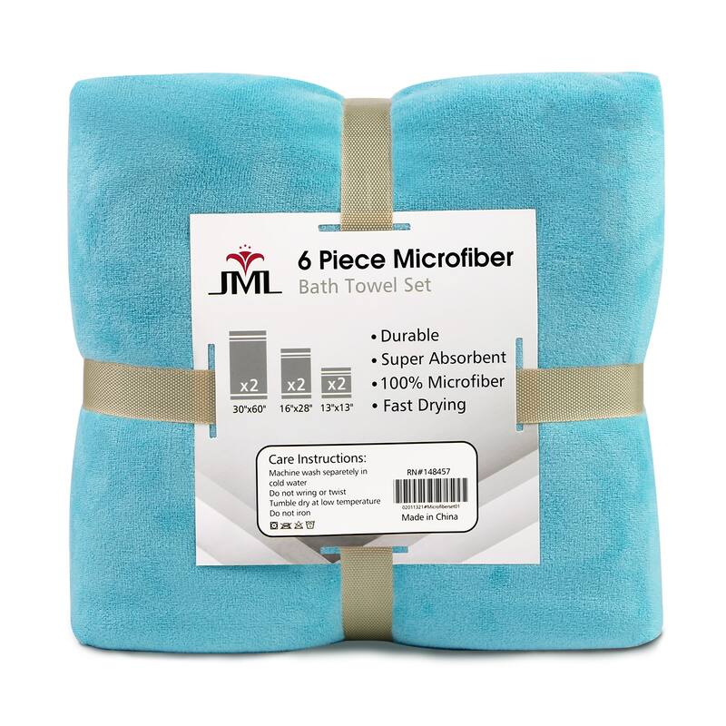 6-Piece Towel Set（2 bath towels + 2 hand towels+ 2 washcloths） - Aquamarine