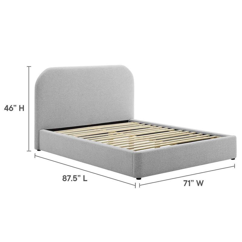 Hillsway Modern Curved Headboard Light Grey Fabric Upholstered Queen Size Platform Bed