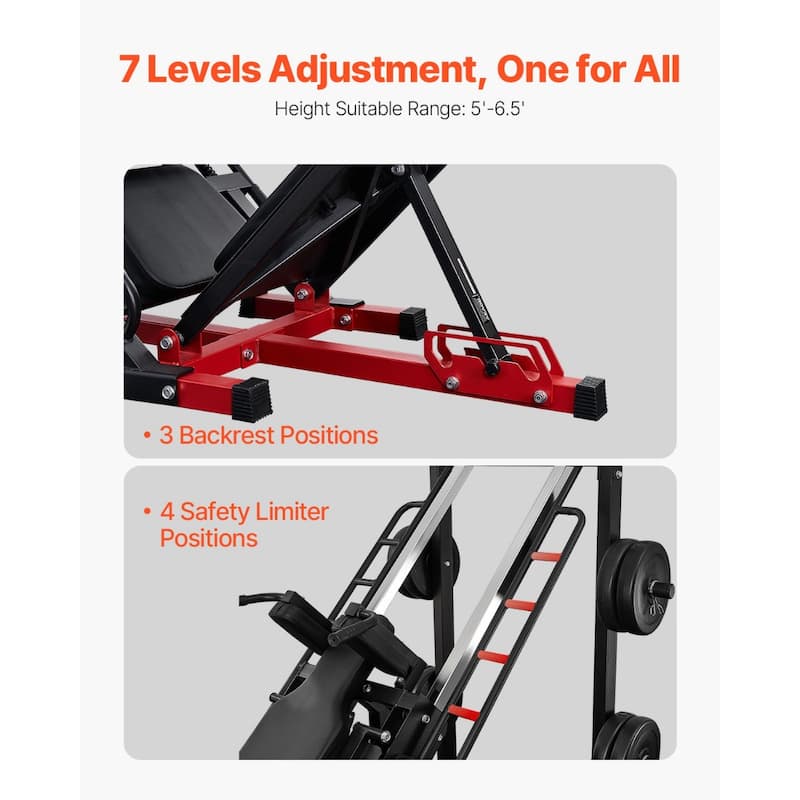 Carbon Steel Leg Press with Hack Squat Machine and 3-Level Adjustable Backrest Perfect for Home Gym Training - 85” x 58” x 48”