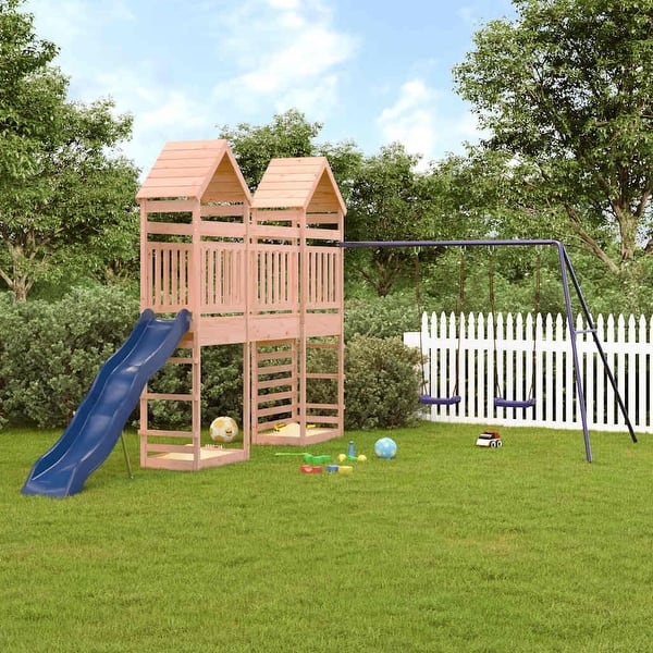 slide 2 of 23, vidaXL Swing Set Outdoor Backyard Wooden Playground Equipment for Kids Age 3-8 124" x 215.4" x 103.9" Douglas