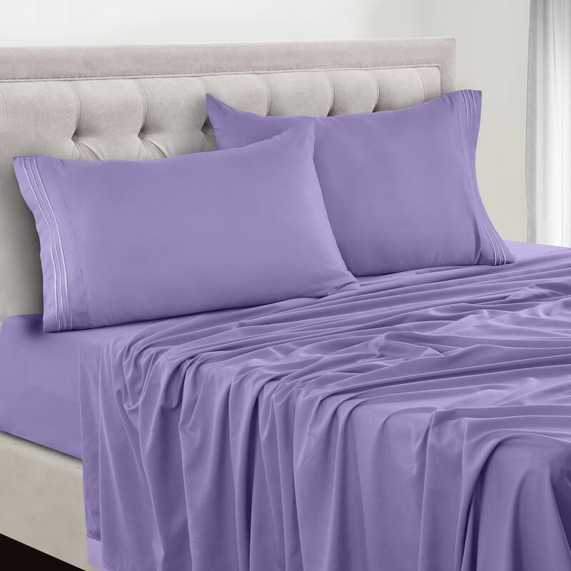 6 Piece Bed Sheet Set Deep Pocket Ultra Soft Microfiber Bedding Sheets - Twin XL - Lavender