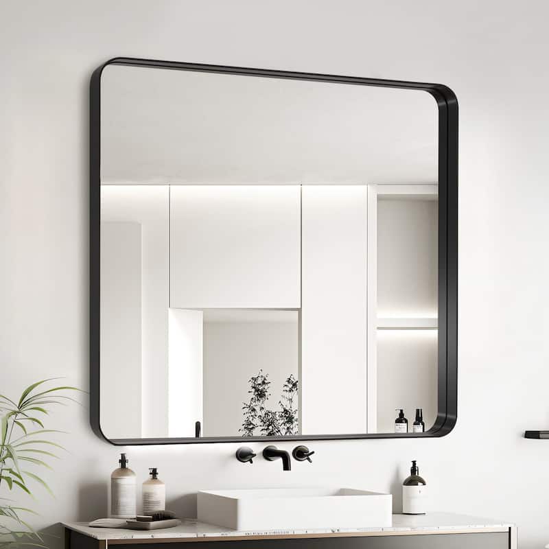 36x36 Inch Black Aluminium Frame Bathroom Mirror - Black