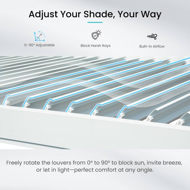 10x10 FT Outdoor Louvered Pergola with Adjustable Louvers, Aluminum Construction, Integrated Gutter System