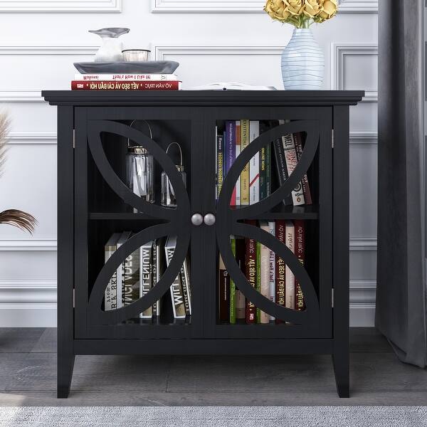 slide 1 of 9, Ares Accent Cabinet with Adjustable Shelf Black - 36W Ă— 11D Ă— 35H inches
