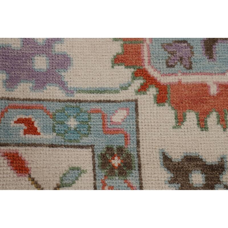 Beige Transitional Floral Oushak Area Rug Hand-Knotted Wool Carpet - 8'9" x 12'0"