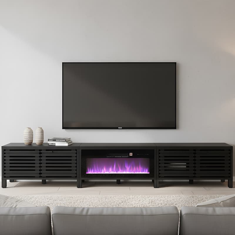 115" Modern Black Electric Fireplace TV Stands for TV's up to 120" with Remote