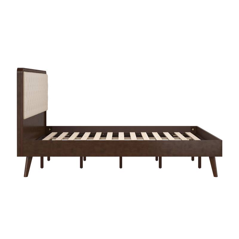 LUE BONA Solid Wood Panel Platform Bed with Button Tufted Headboard, Multi-Size wooden Rustic Bed Frame Bedroom Furniture