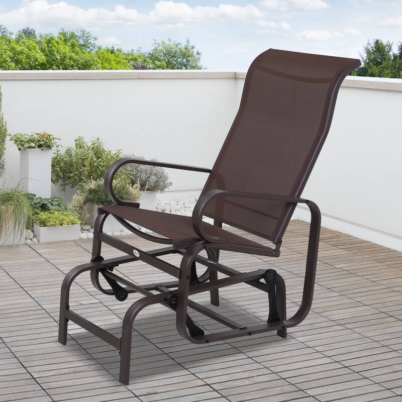 Outsunny Single Glider Brown Mesh Rocking Chair - Brown