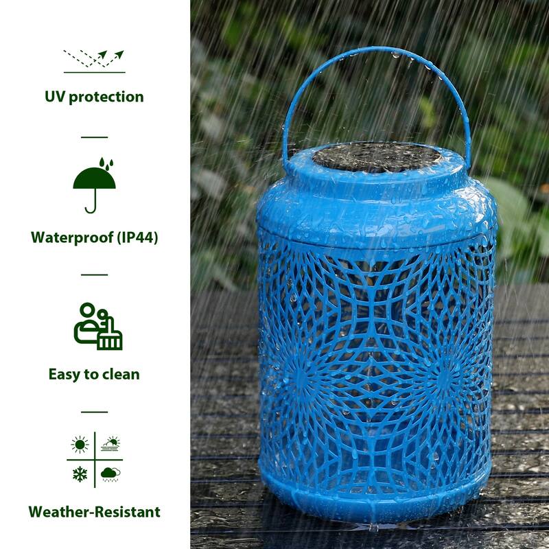 Glitzhome Set of 2 Metal Cutout Solar LED Outdoor Waterproof Hanging Lanterns