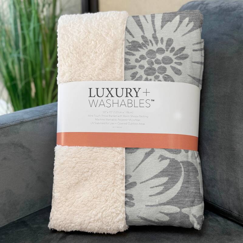 Premium Machine Washable Modern Floral Sherpa Throw Blanket