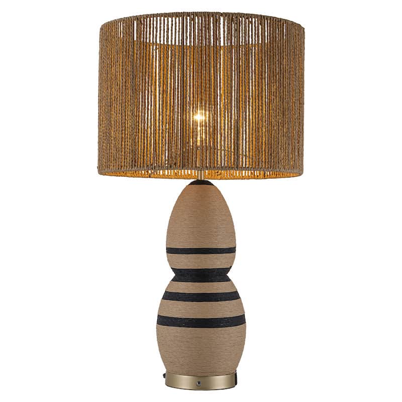 Brise 27" Rattan Table Lamp with USB 3-Way Touch Dimmer - 27 in. - Brown/Black