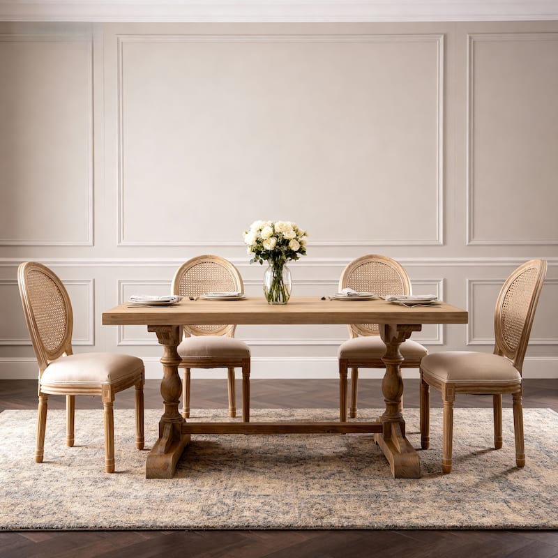 Anmytek French Country Solid Wood Dining Chairs with Rattan Back Set of 2 Beige - Beige