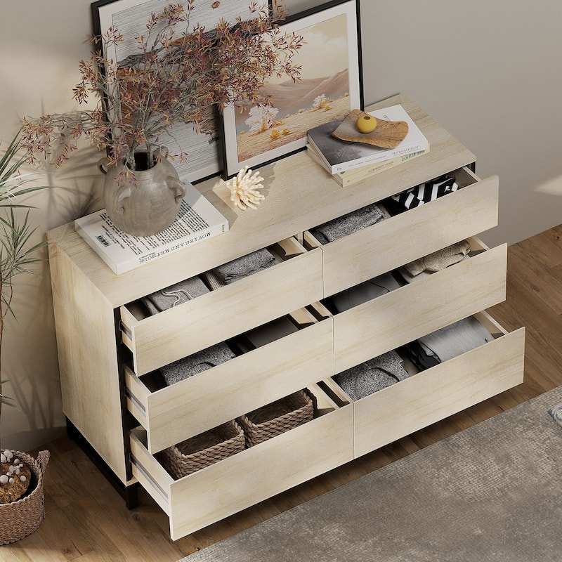 WAMPAT Dresser for Bedroom, Closet Organizers and Storage with Drawers, Chest of Drawers with Metal Base, Modern Wooden Dresser