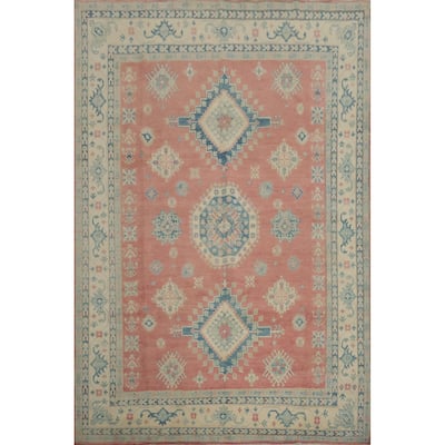 Hand Knotted Oriental 100% Wool Carpet Traditional Geometric Pink Kazak Area Rug - 10' 11'' X 8' 4''