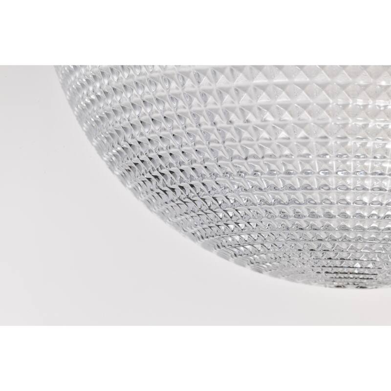 Gruste Brass Flushmount Ceiling Lamp with Pyramidical Patterned Glass Globe Shade