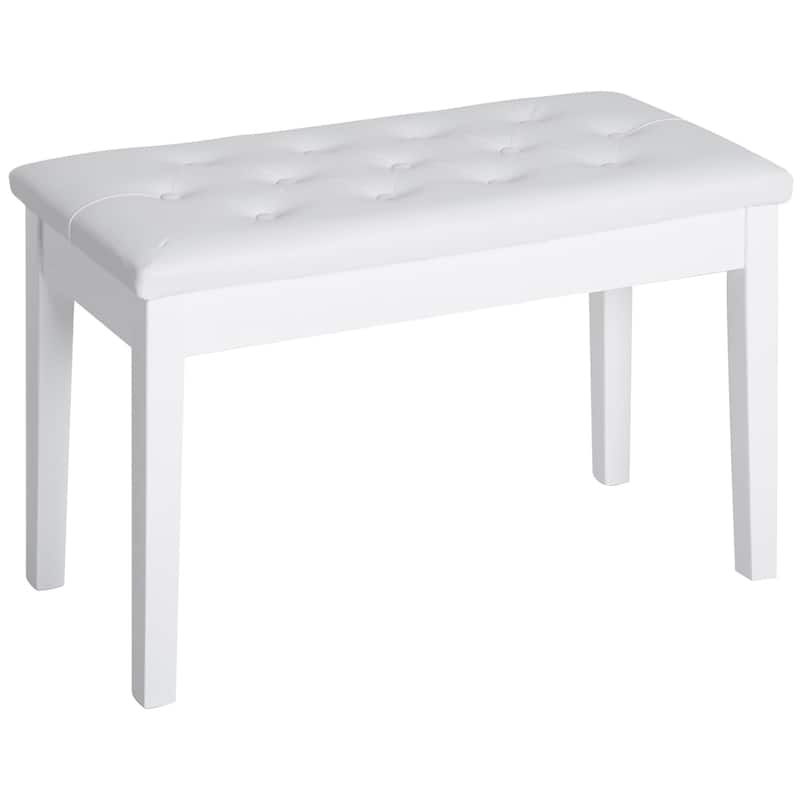 Piano Bench with Faux Leather Padded Cushion and Wooden Frame