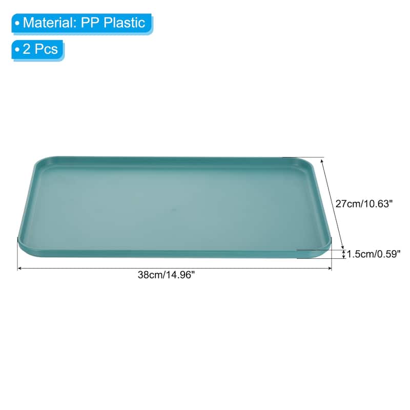 Fast Food Tray, 2 Pack PP Plastic Reusable Serving Tray - Dark Green - 15x11"