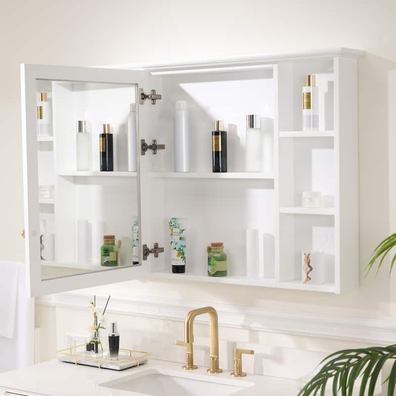Modern Surface Mount Solid Wood Framed Medicine Cabinet With Mirror and Shelves