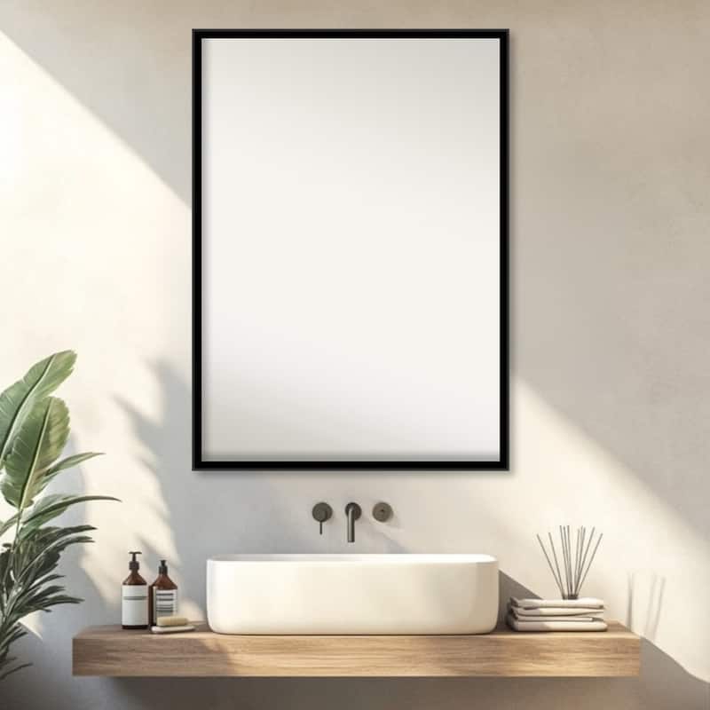 Incline Non-Beveled Wood Framed Bathroom Vanity Wall Mirror