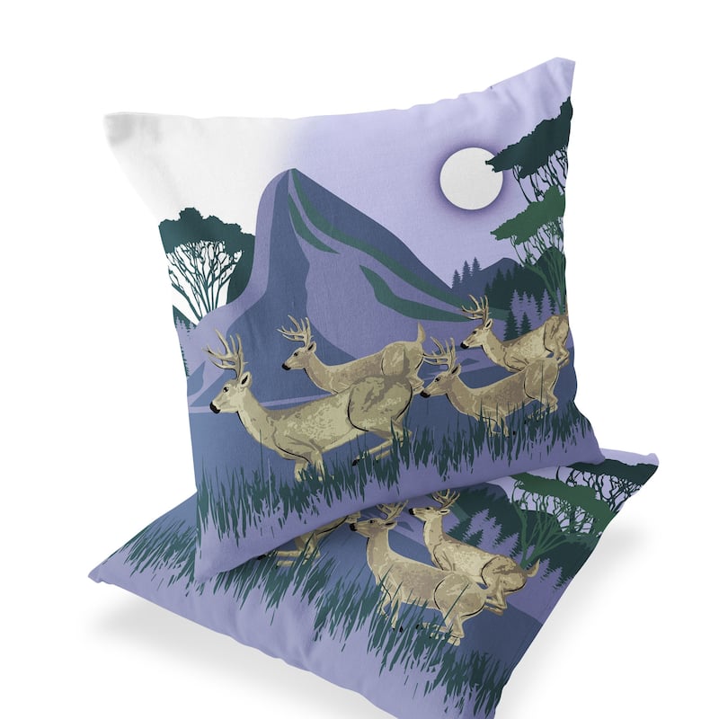 HomeRoots Set of Two 16" X 16" Blue and Brown Reindeer Indoor Outdoor Throw Pillow - 16.00' X '16.00' X '5.00