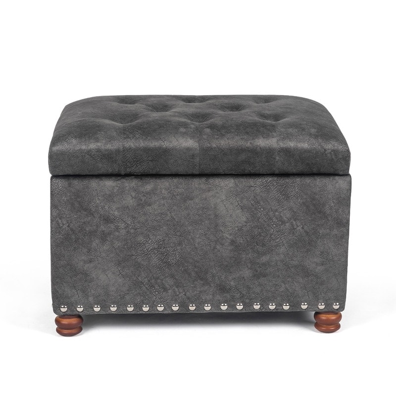 Adeco Contemporary Bench Lift-top Storage Ottoman - Grey