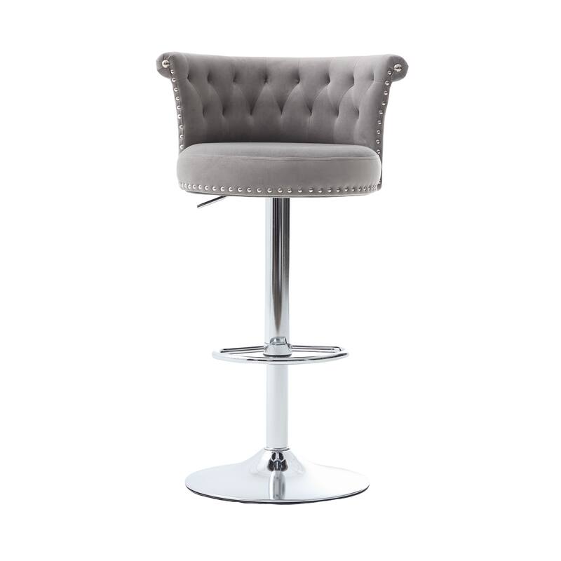 Velvet Bar Stool Set of 2, Adjustable Swivel Bar Stools with Silver Plated Metal Leg, Counter Height Chair