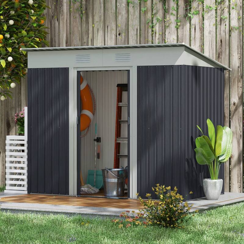 7' x 4' Metal Lean to Garden Shed with Double Sliding Doors