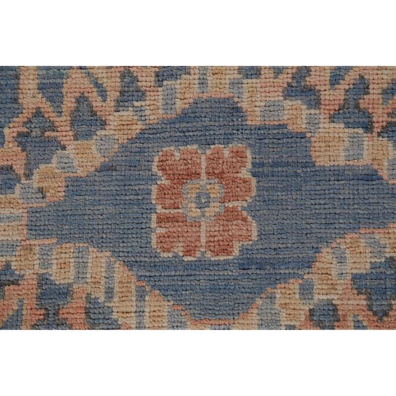 Hand Knotted Oriental 100% Wool Carpet Transitional Medallion Navy Blue & Blues Oushak Area Rug - 14' 6'' X 10' 0''