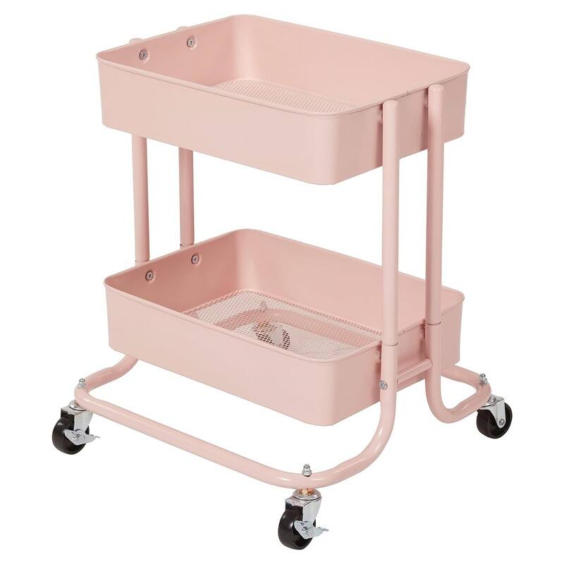 2-Tier Rolling Utility Cart - 15.6"D x 16.7"W x 19.7"H - Pink