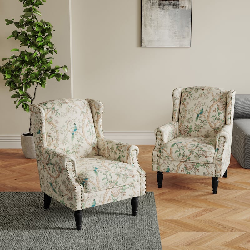 Set of 2 Patterned Upholstered Accent Chair for Living Room