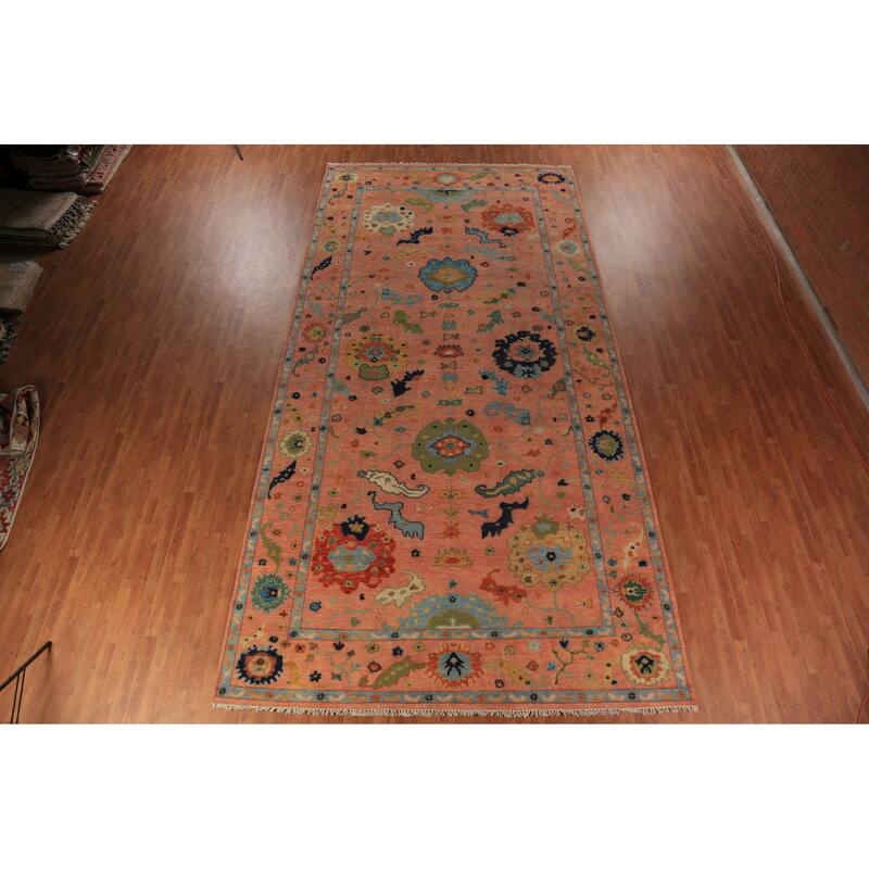All-Over Floral Oushak Indian Large Rug Handmade Wool Carpet - 9'0"x 18'0"