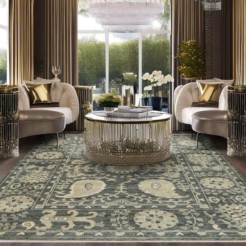 Slate Transitional Oushak Wool Rug 8x10 Hand Knotted by LoomBloom - 8' 2'' x 10'