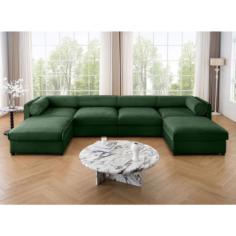 GDFStudio - Thalassius Chenille 4-Seater Sofa With Twin Ottoman
