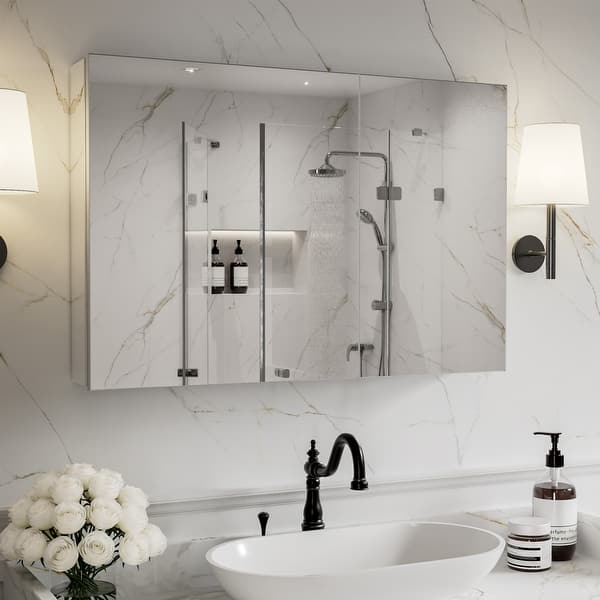 slide 2 of 19, Modland 30"-36"W x 24"H Double Door Bathroom Medicine Cabinet with Mirror,Aluminum Frame