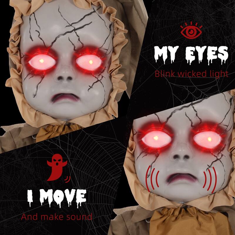 5.2' Life Size Outdoor Halloween Animatronic Doll Simulated Wound Cracks Sound Motion Activated Light Up Eyes Sound Upwards Jump
