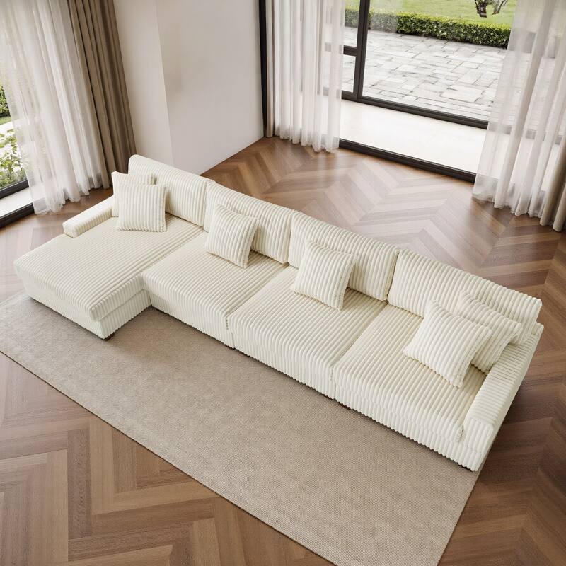 Cotton Flannel 3-Seat Modular Sectional Sofa with Chaise