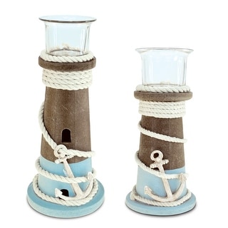 CoTa Global Evian Wooden Nautical Candle Holders - Handmade - 2 Pieces