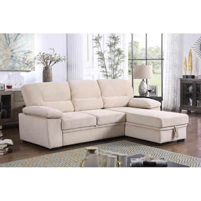 Kipling Velvet Reversible Sleeper Sectional Sofa Chaise