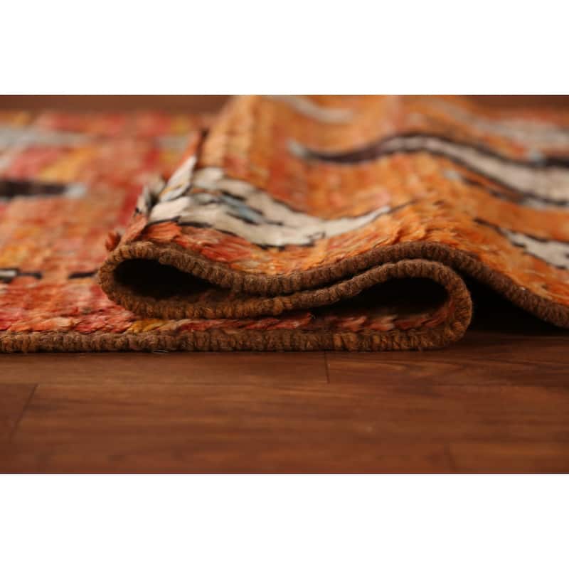 Geometric Orange Moroccan Oriental Runner Rug Handmade Wool Carpet - 2'9" x 9'9"